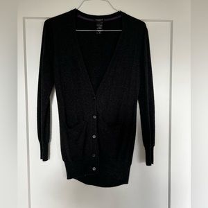 Talula Black Long Sleeve Button Up V-Neck Cashmere Sweater